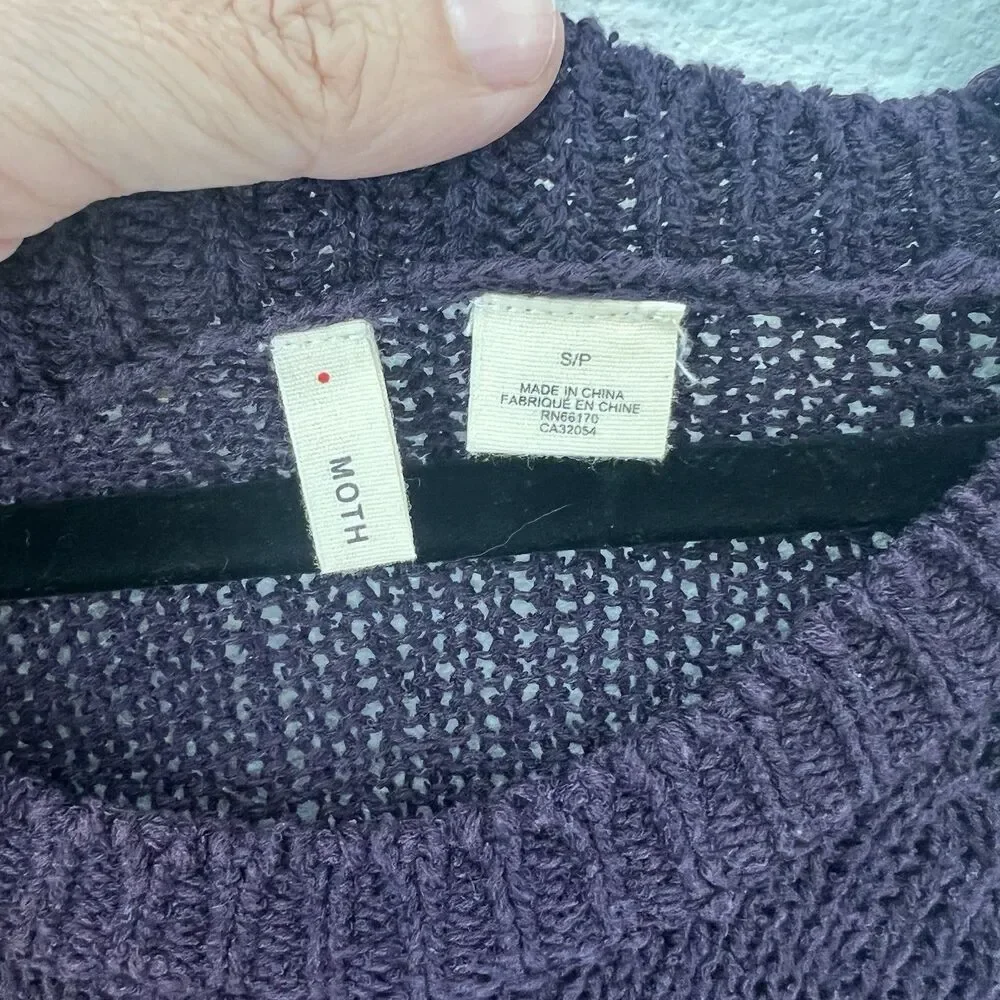 Anthropologie Moth Sweater Purple Saddleback Embroidered Horse 3/4 Sleeve Knit S - Picture 3 of 7